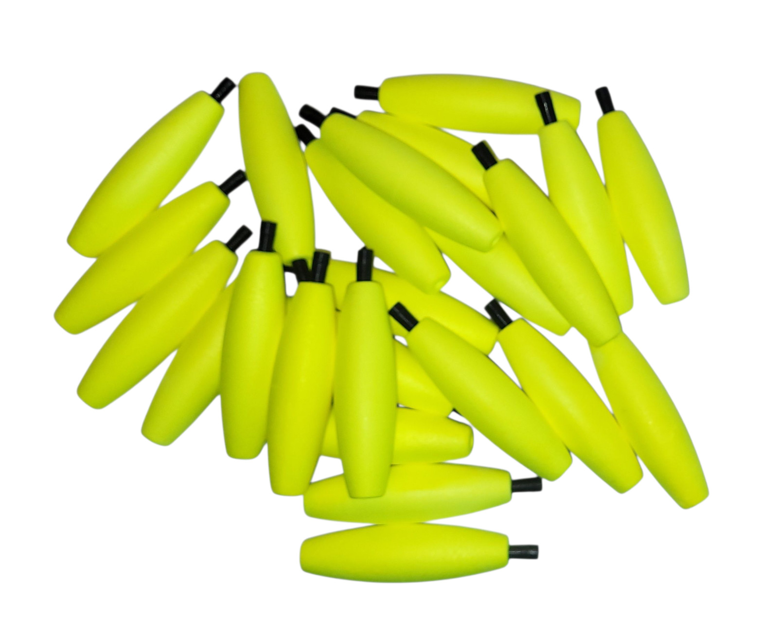 Fishing Floats 3" Bright YELLOW, 24 Floats, Styrofoam Cigar Shaped Peg with hole