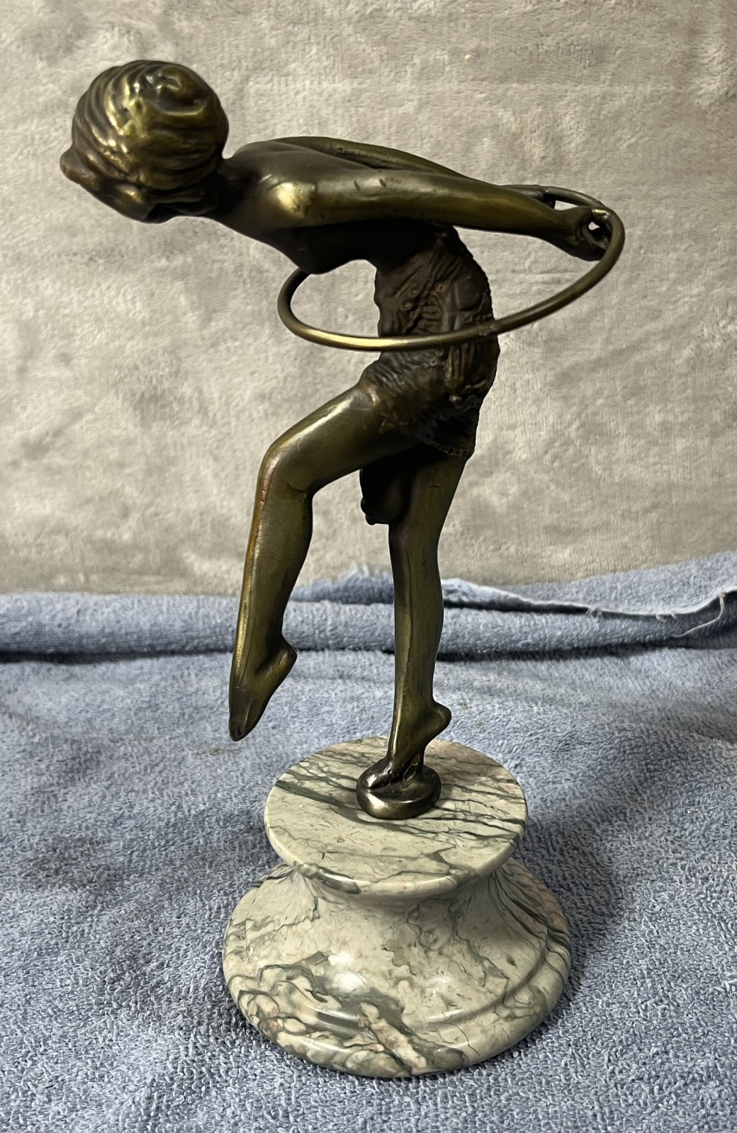 Art Deco Bronze Sculpture Statue Figurine - Hoop Girl Dancer - Marble Base