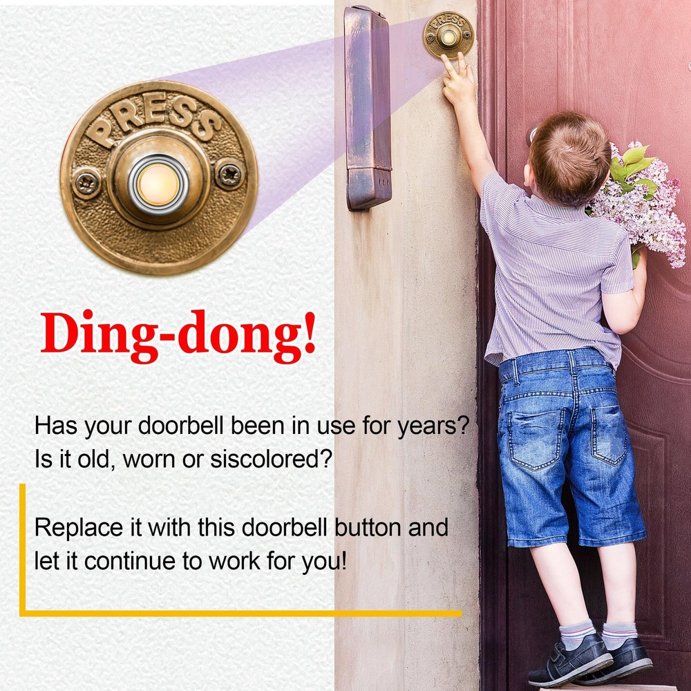 Dreyoo 2 Pack Lighted Doorbell Button Replacement, Easy Silver, Yellow Light