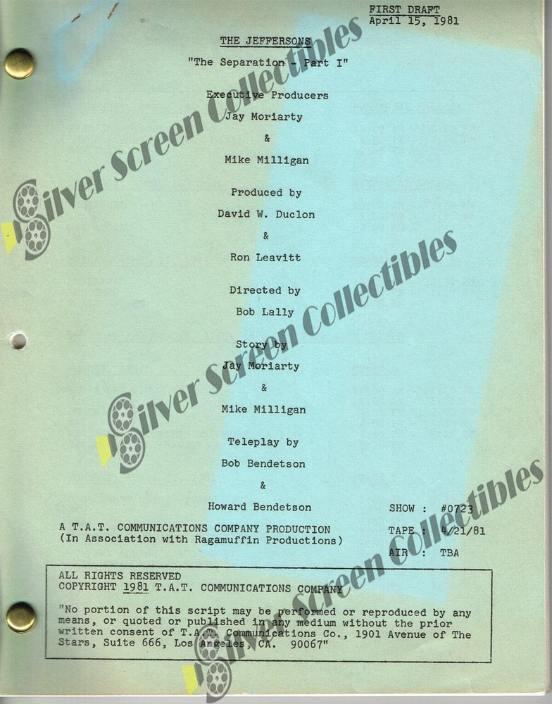 The Jeffersons (1975 - 1985) - Original Filming Script