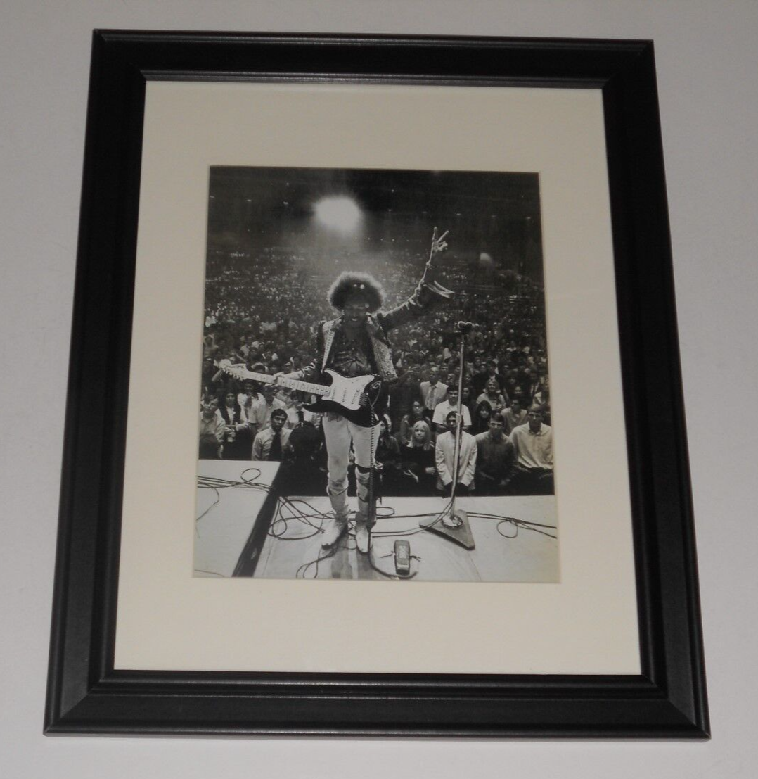 Framed Jimi Hendrix Bakersfield, California 1968, On Stage w/ Guitar 14" by 17"