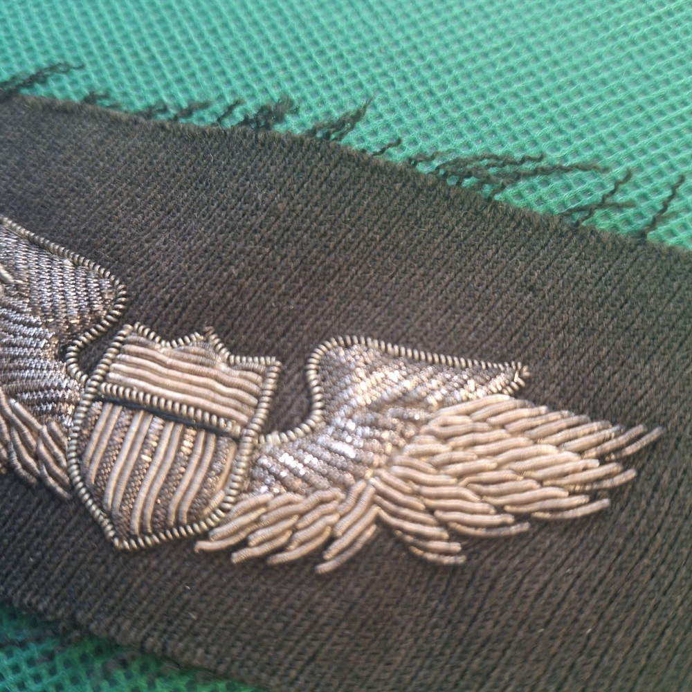 US Army Air Force Authentic WW2 Bullion Thread Flight Wings on Wool Patch