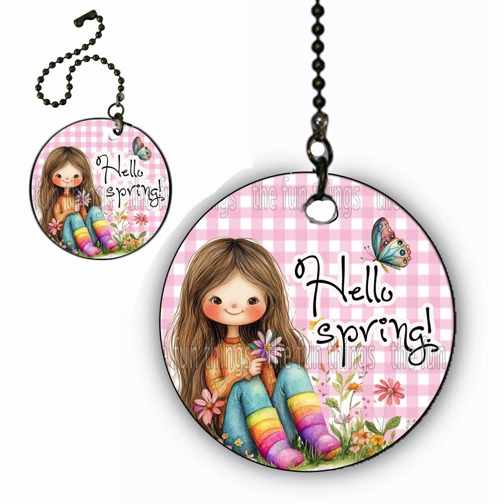 Set 2 Hello Spring Ceiling Fan Lighting Pull Chain Extension 4" Chain 2" Charm
