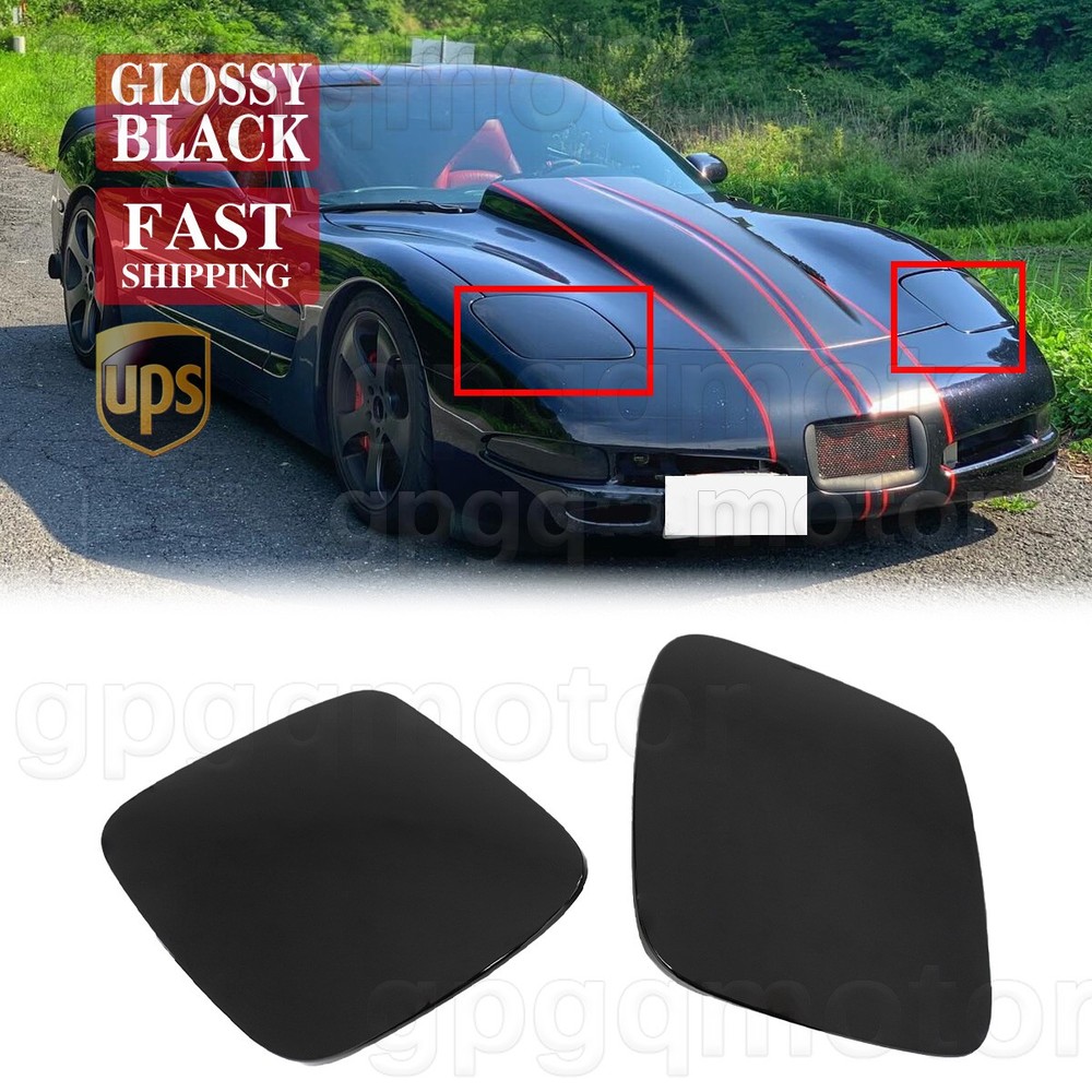 For Corvette C5 97-2004 Gloss Black Pair Front Headlight Cover Beezl Replacement