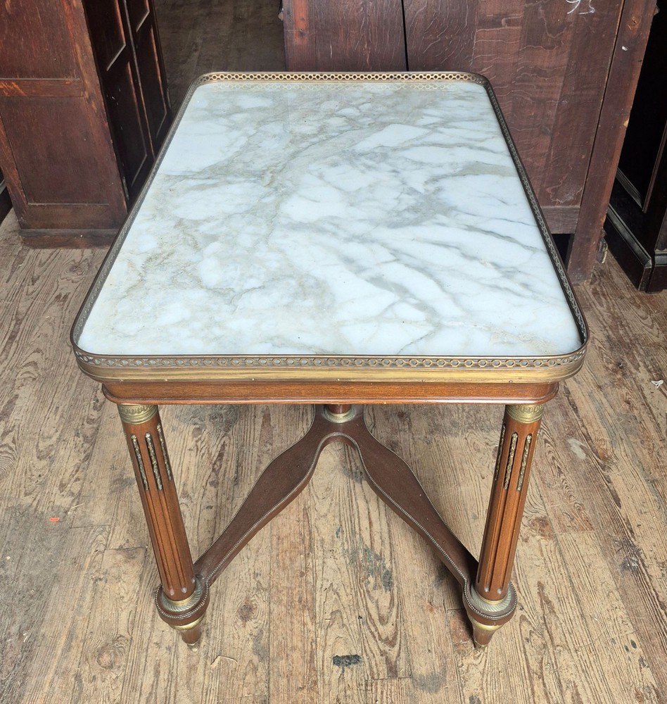 ANTIQUE FRENCH MARBLE TOP CENTER SERVING TABLE
