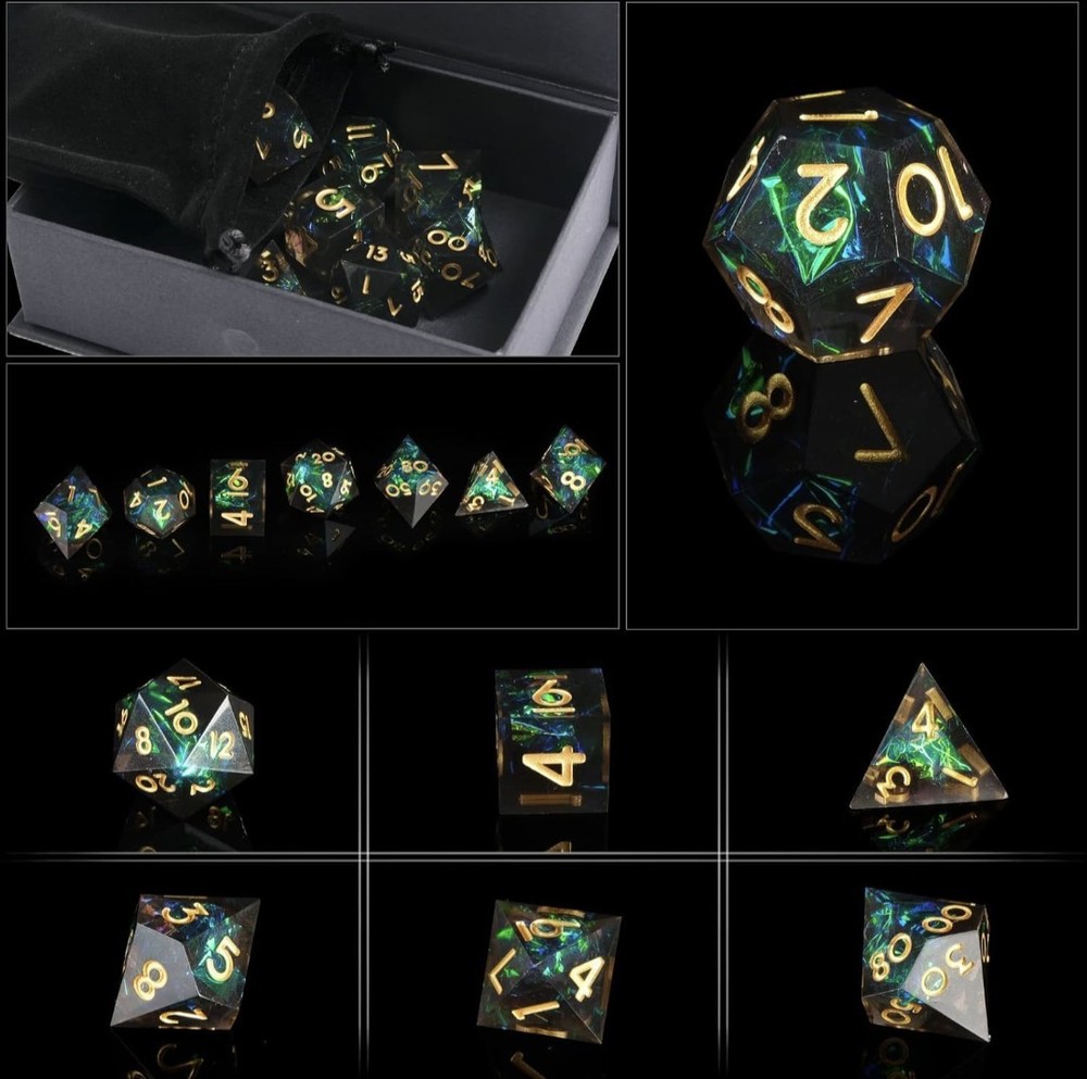 DND Dice Set Handmade 7 Accessories Sharp Edge Dice for Dungeons and Dragons...