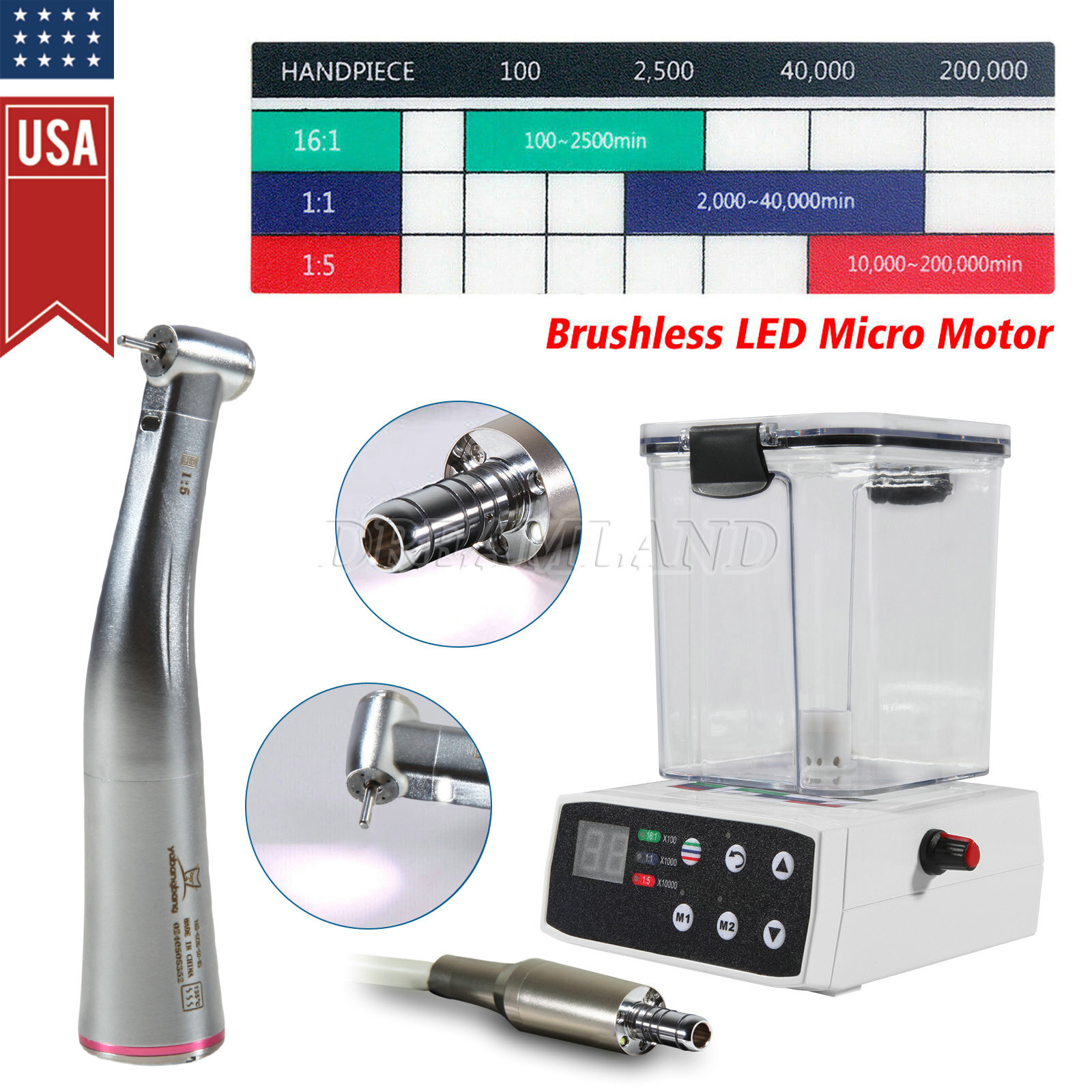 Dental Electric LED brushless Micro Motor With Water Tank 1:5 Carried Around