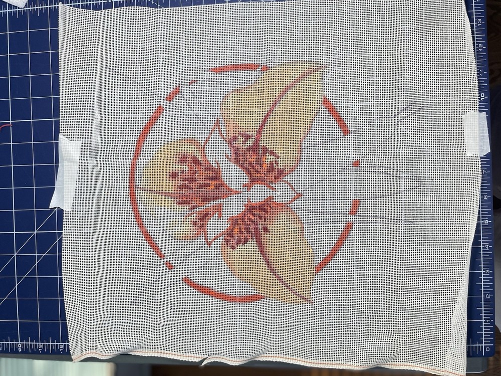 Needlepoint Canvas FLOWERS & LEAVES Hand-Painted