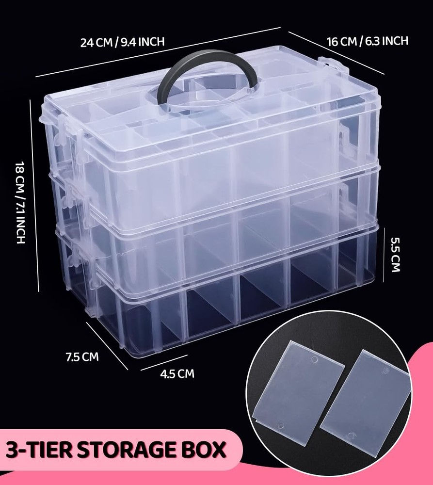 3-Layer Stackable Storage Container , 30 Dividers Compartments, Perfect for S...