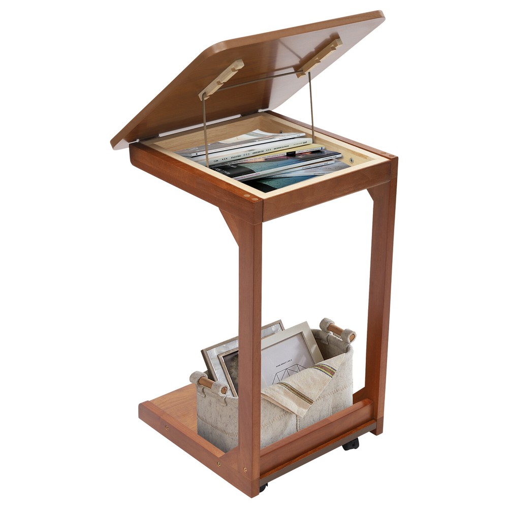 C-shaped Table Couch Table Sofa Bed Side Table W/ Wheels 40*40*63cm 0-40° Angle