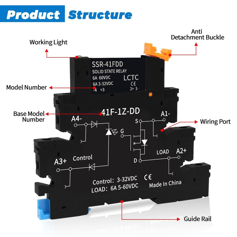 2Pcs Solid State Relay 5V 12V 24V 1.5A DC to DC Input 3-32VDC Output 5-60VDC