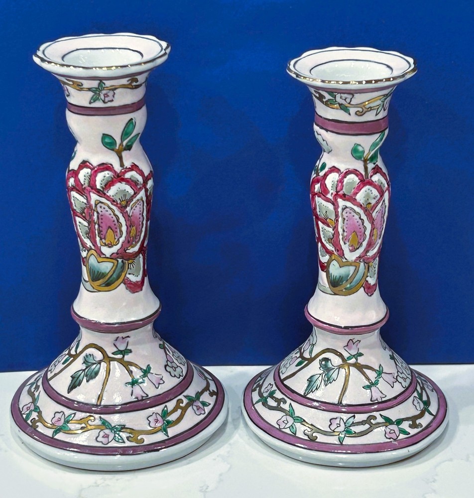 Candlestick Holders Porcelain Embossed  7"