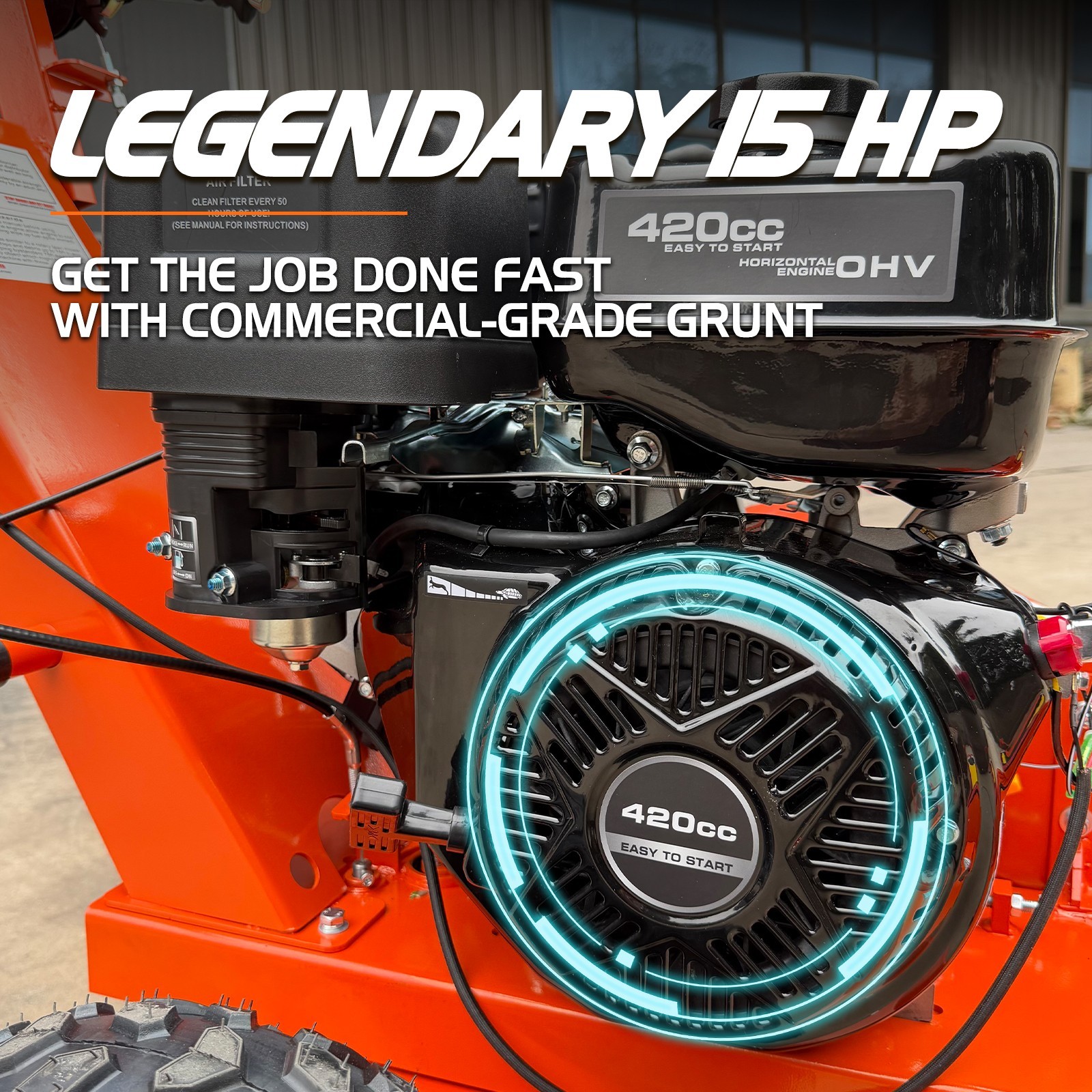 15HP 420CC Gas Stump Grinder Walk-Behind 15" Cutting Height 10" Depth