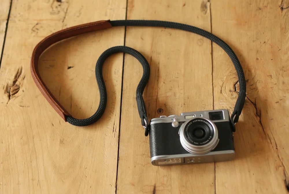 Handmade Rope Camera Strap with Brown Leather Shoulder Pad