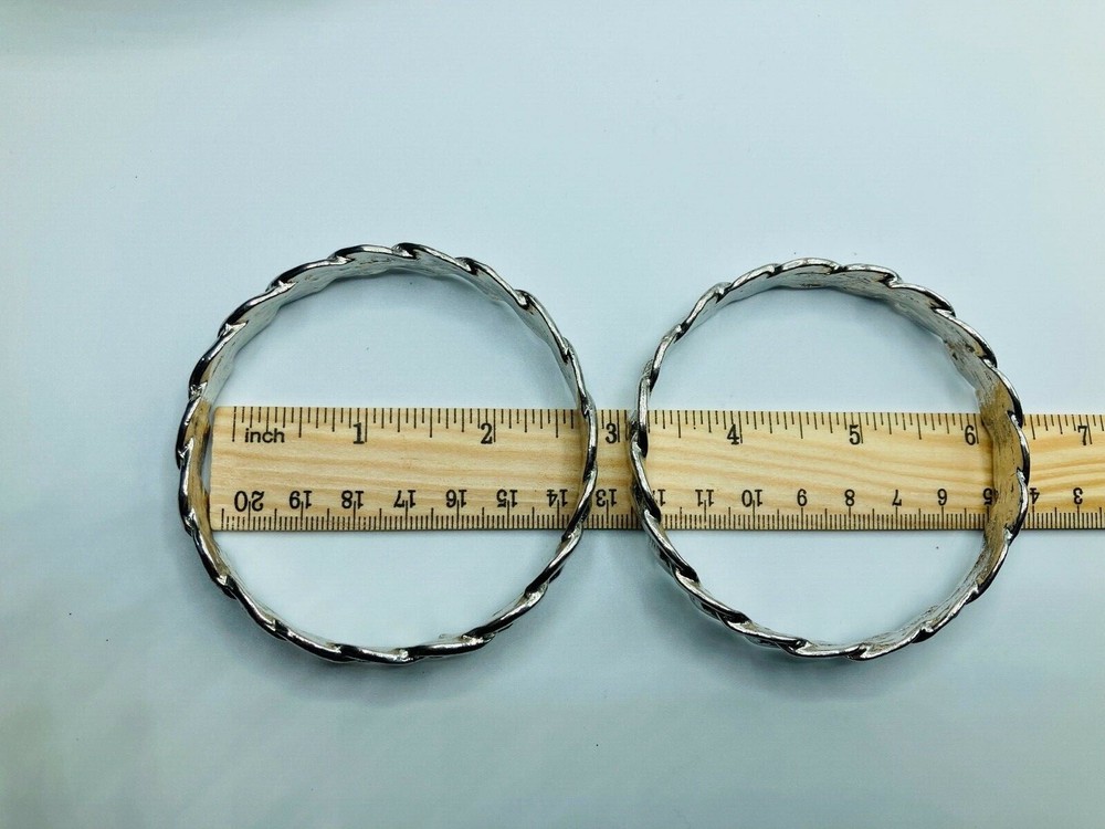 Two Braided Silver Tone Metal Bangle Bracelets