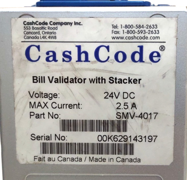 Crane SMV-4017 Bill Validator With Stacker Acceptor $1 & $5