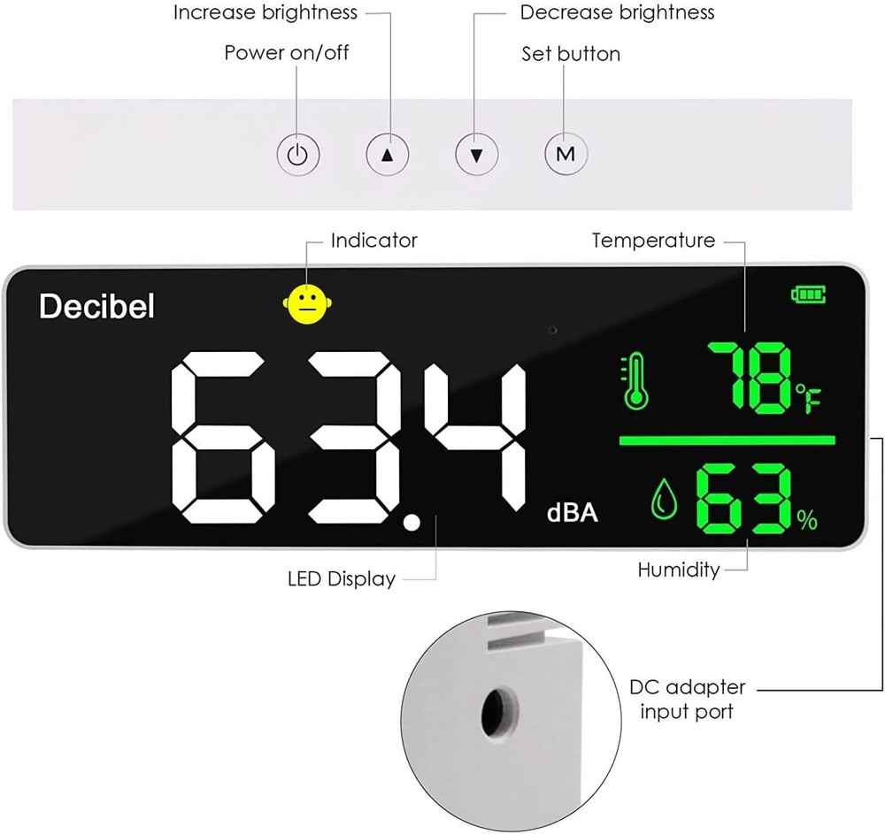Large 11 Inch LED Decibel Meter - Accurate Noise Level & Temperature Reader