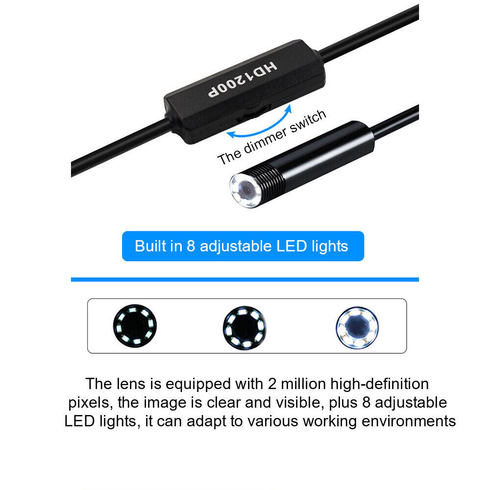 5M 8LED Wireless Endoscope WiFi Borescope Inspection Camera USB For iOS Android