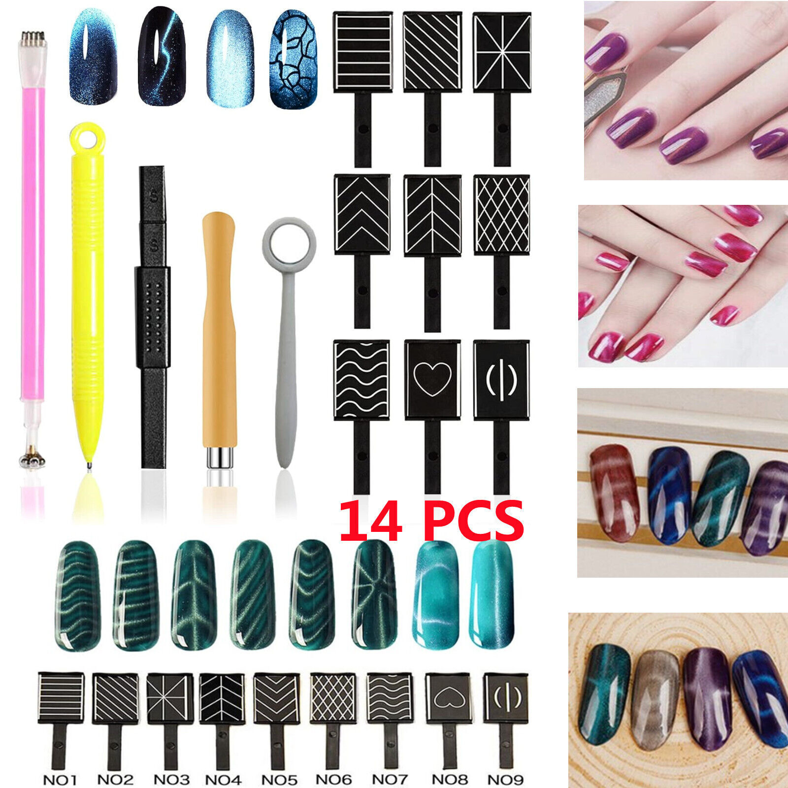 14pcs/set Magnet Magnetic Stick Pens Cat Eye Gel Polish UV LED Nail Art Manicure