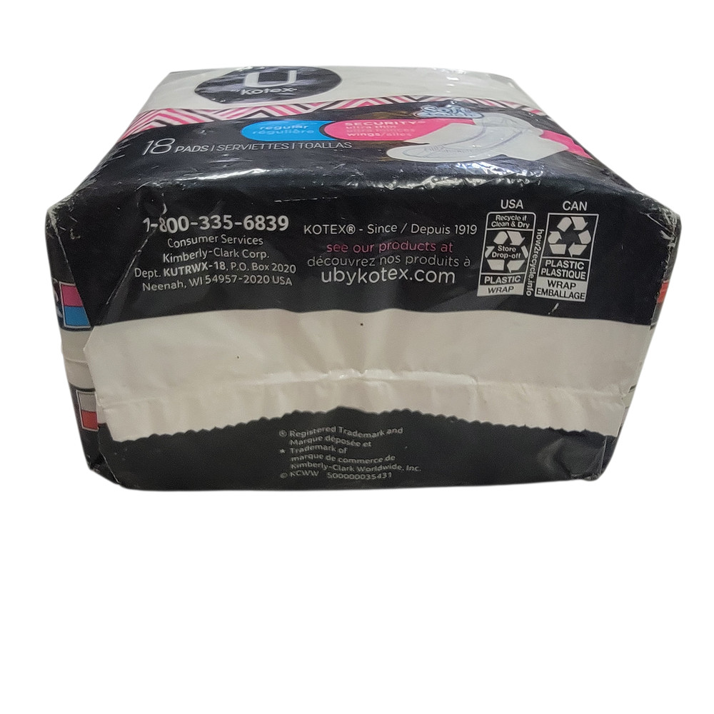 U by Kotex Security Ultra Thin Regular Absorbency Pads with Wings 18 Count