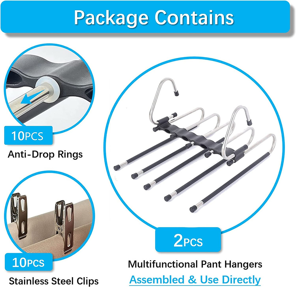 Magic Pants Hangers Space Saving - 2 Pack for Closet Multiple Layers Multifuncti