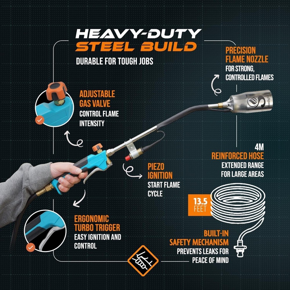 Professional-Grade Propane Torch with 13 ft Hose - Durable & Effortless Control