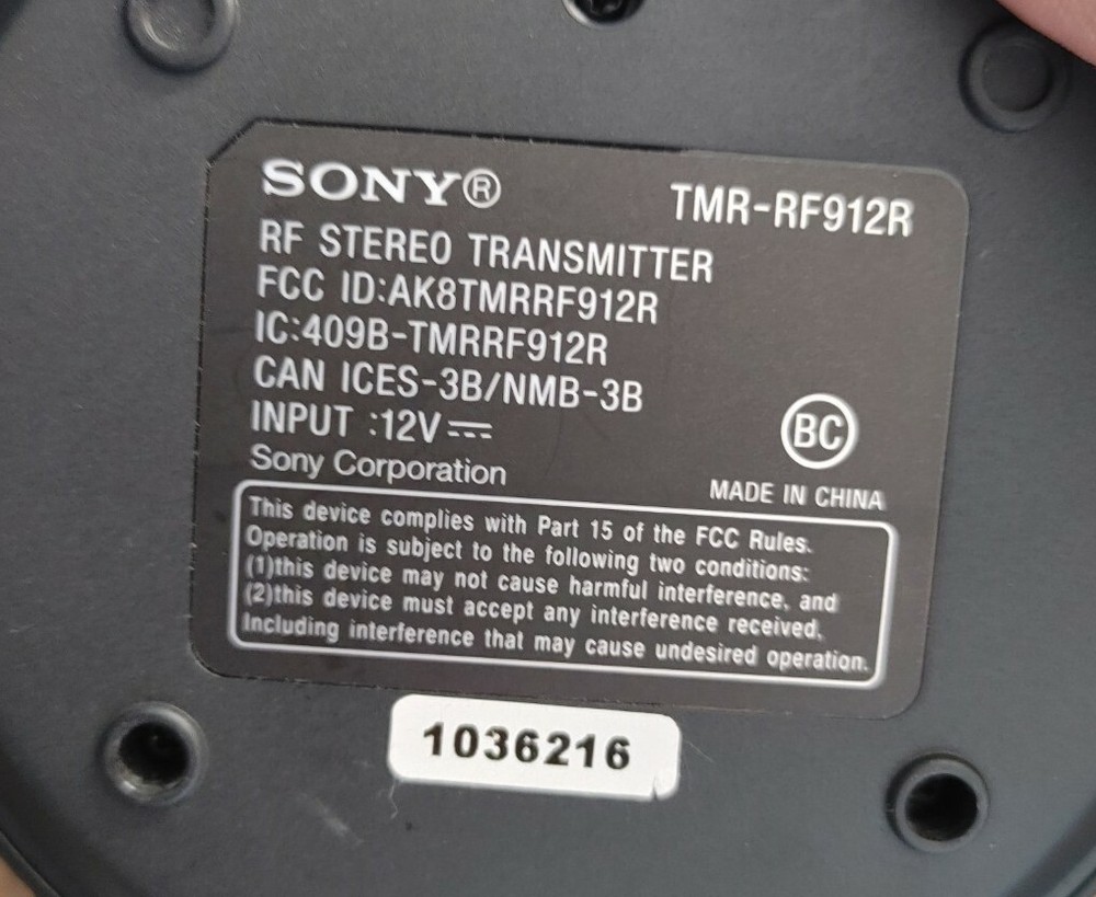 Sony TMR-RF912R Black Audio RF Stereo Transmitter (Unit only, No adapter)