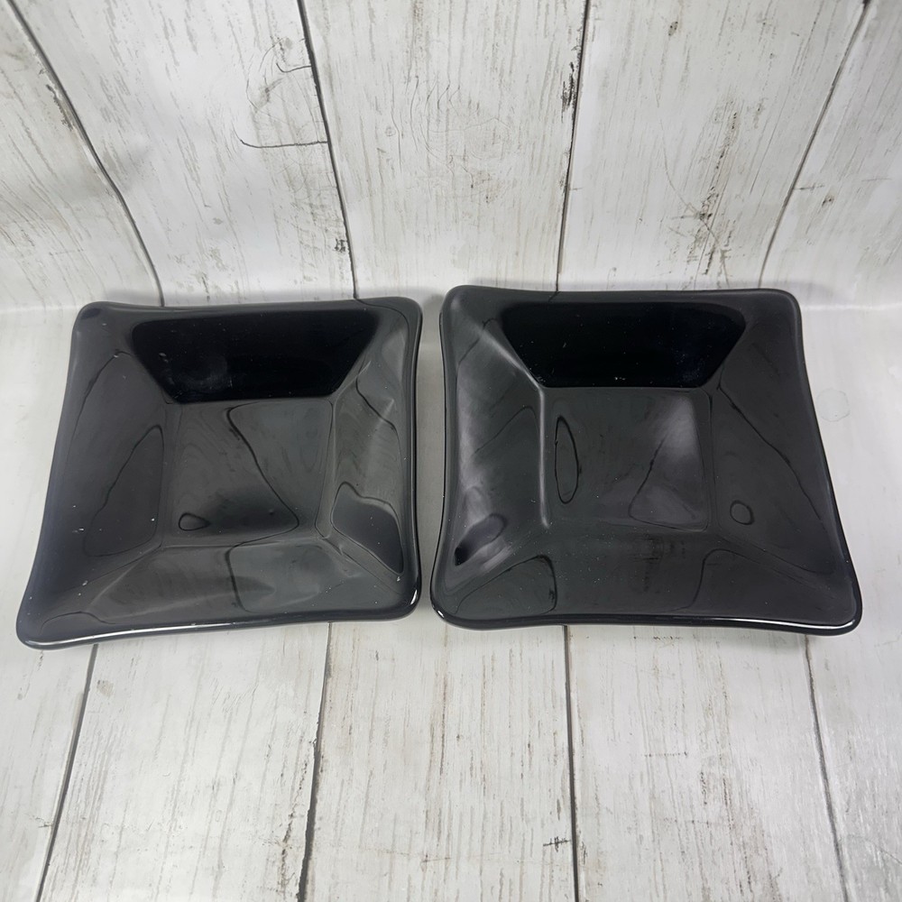 Crate & Barrel Abby Appetizer Dish Plates Black Weave Effect Underside 5 1/2"