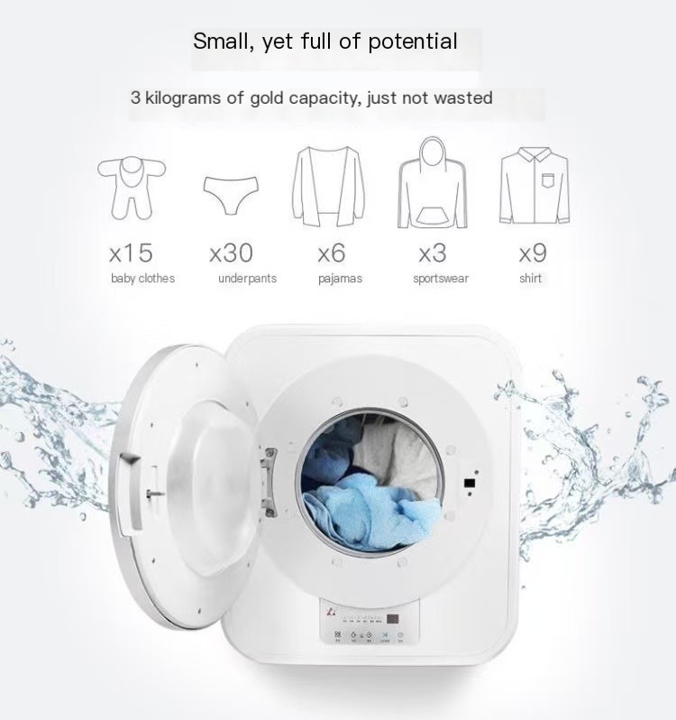 3KG220V Fully Automatic Wall Mounted Loading Mini RV Washing Machine Integrated
