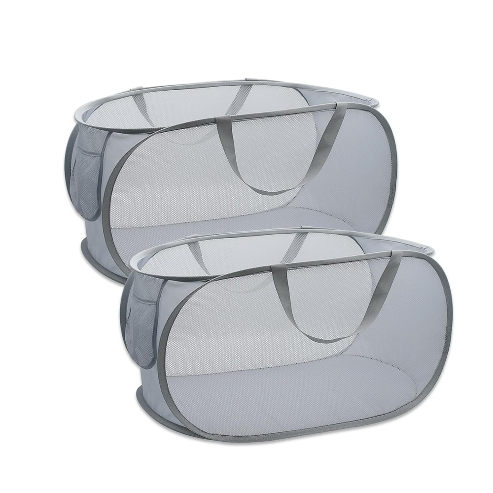 Pop Up Laundry Hamper,Collapsible Horizontal Baskets with Handles & Side Pock...