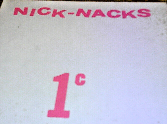 Vintage vending machine display card NICK-NACKS