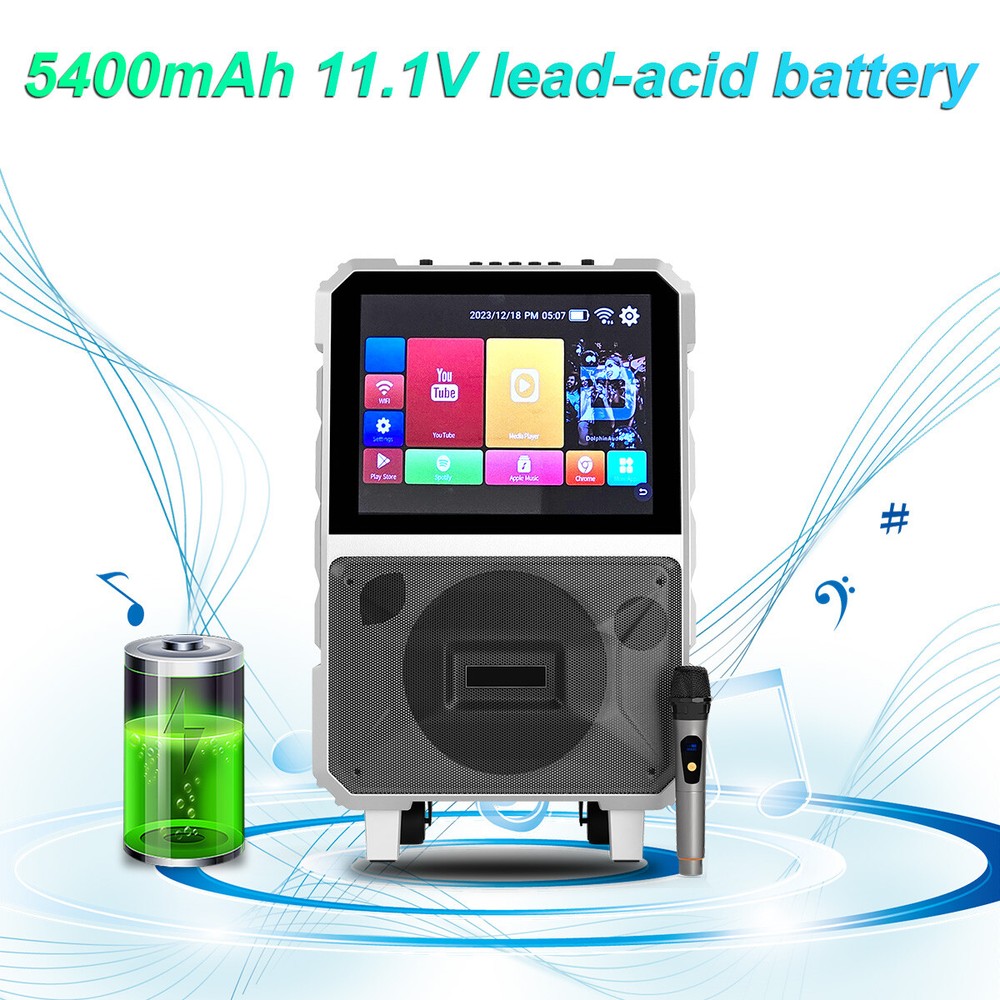 8” Woofer Bluetooth Speaker Karaoke Machine W/Wireless Mic LED Light 14" Tablet