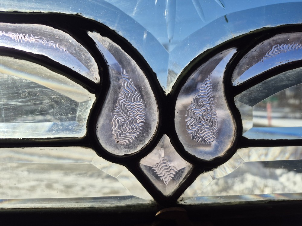GREAT ANTIQUE BEVELED STAINED GLASS WINDOW
