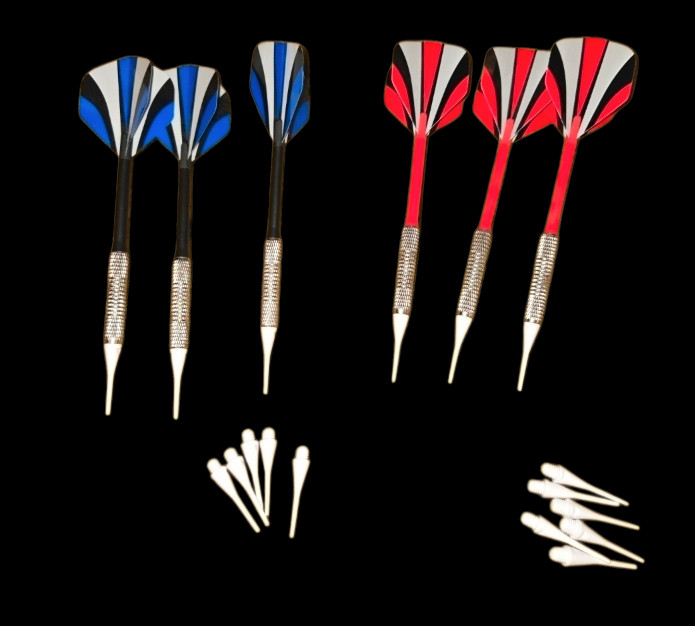 6pc Soft Tip Darts Set 7g - Blue & Red Flights - Extra Tips - Electronic Dartboa