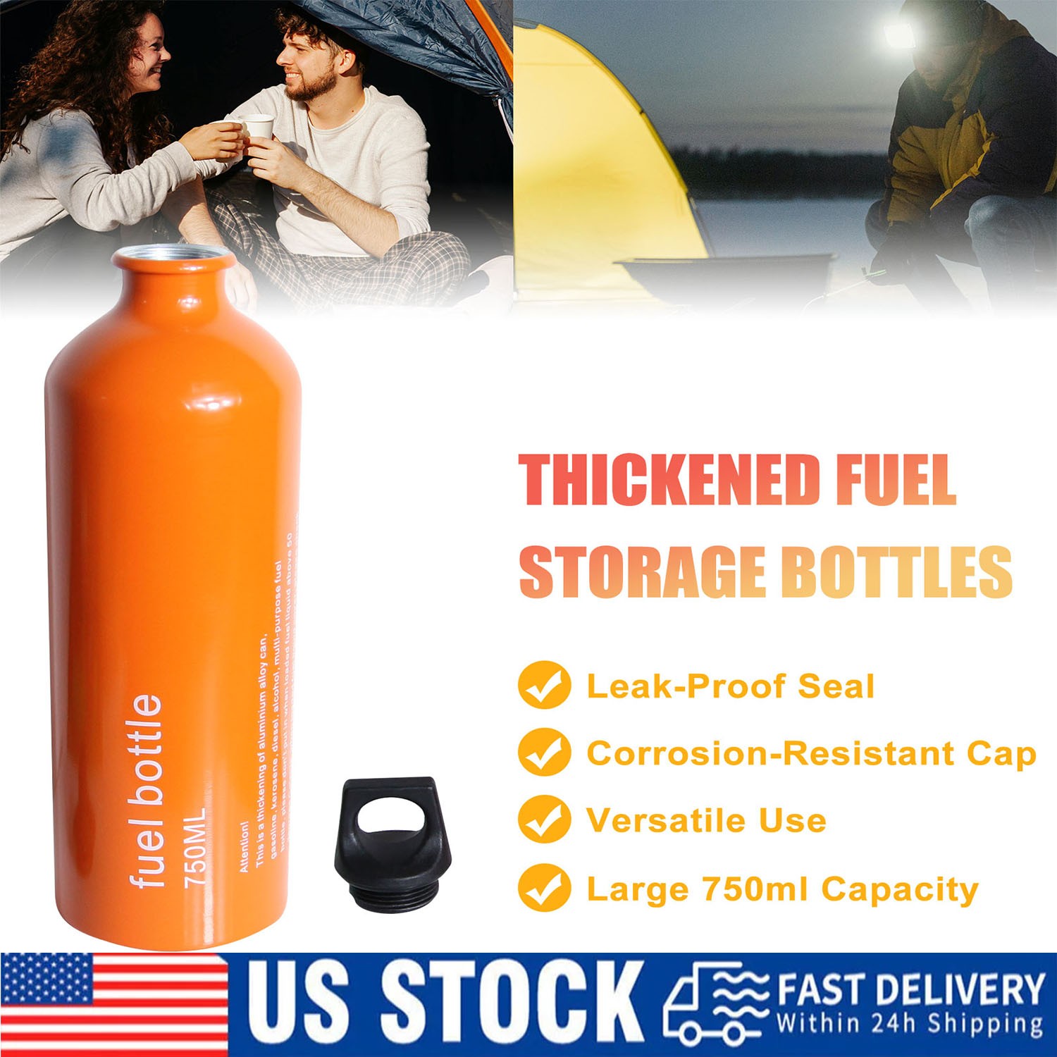 Thickened Aluminum Fuel Bottle Outdoor Camping Petrol Gas Tank Storage 750ml
