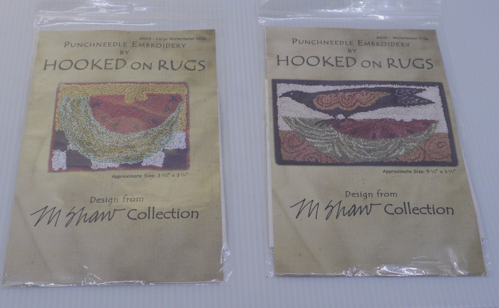 2 HOOKED ON RUGS PUNCHNEEDLE EMBROIDERY PATTERNS, M. SHAW COLLECTION, WATERMELON