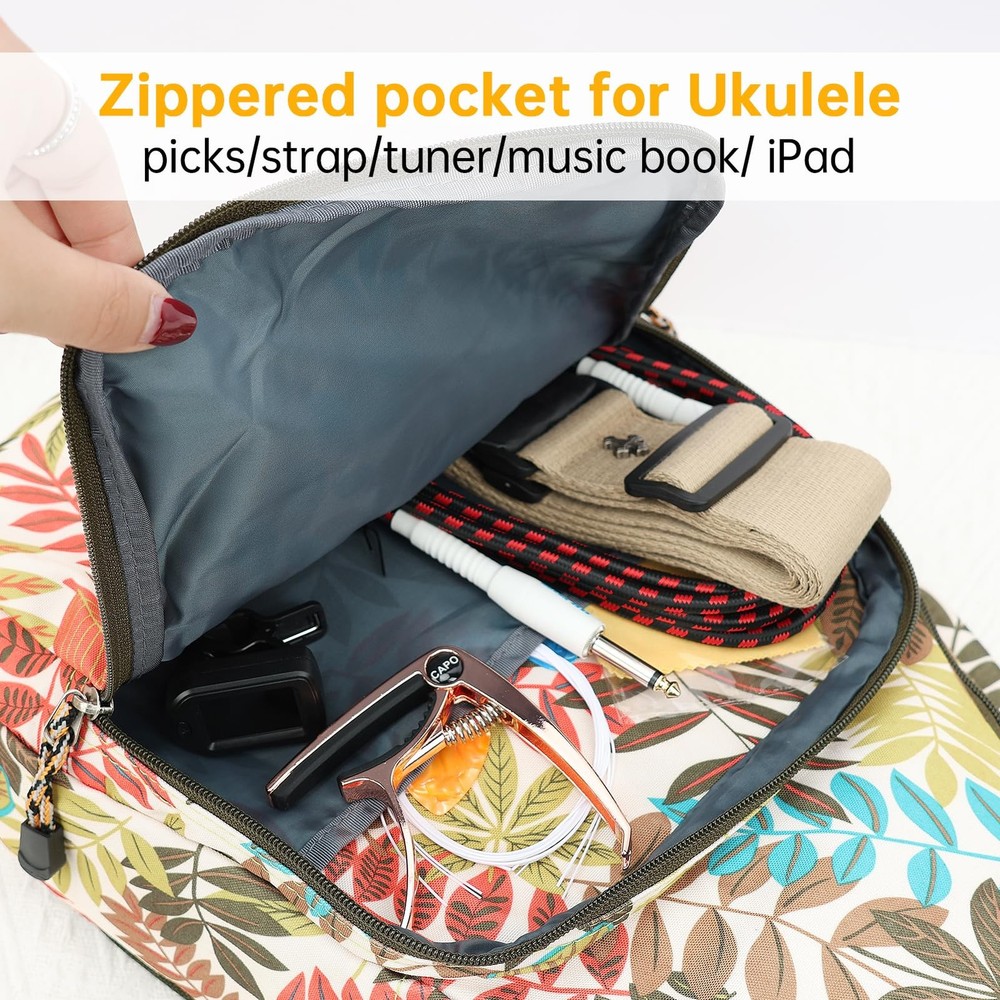 Premium 26" Ukulele Case, 10mm Back Panel Padded,Adjustable Strap,Durable Poc...