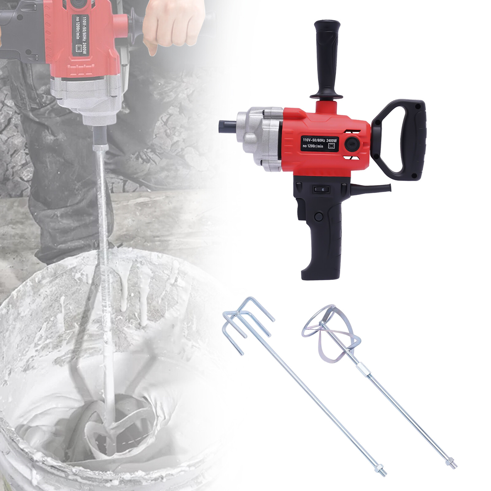 Electric Mortar Plaster Paint Mixer Cement Grout Concrete Stirrer 1200rpm