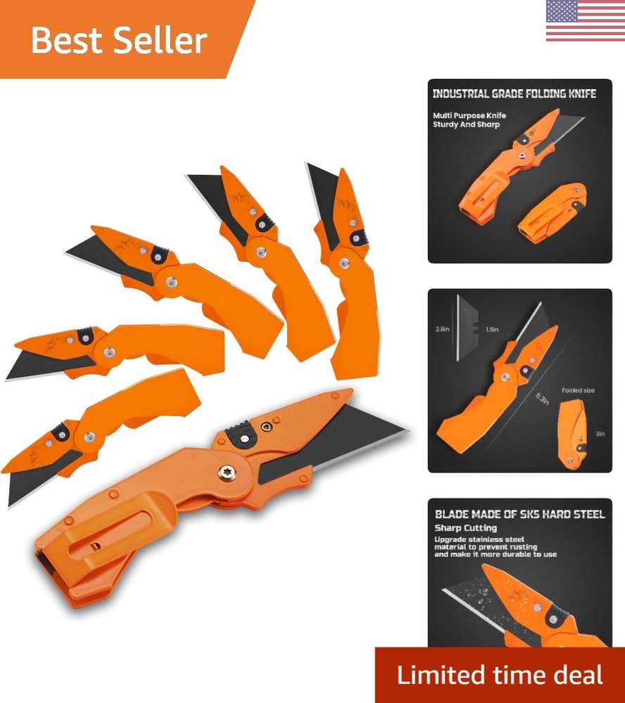 6-Pack Folding Utility Knife Set - Quick-Change Box Cutter for Versatile Use
