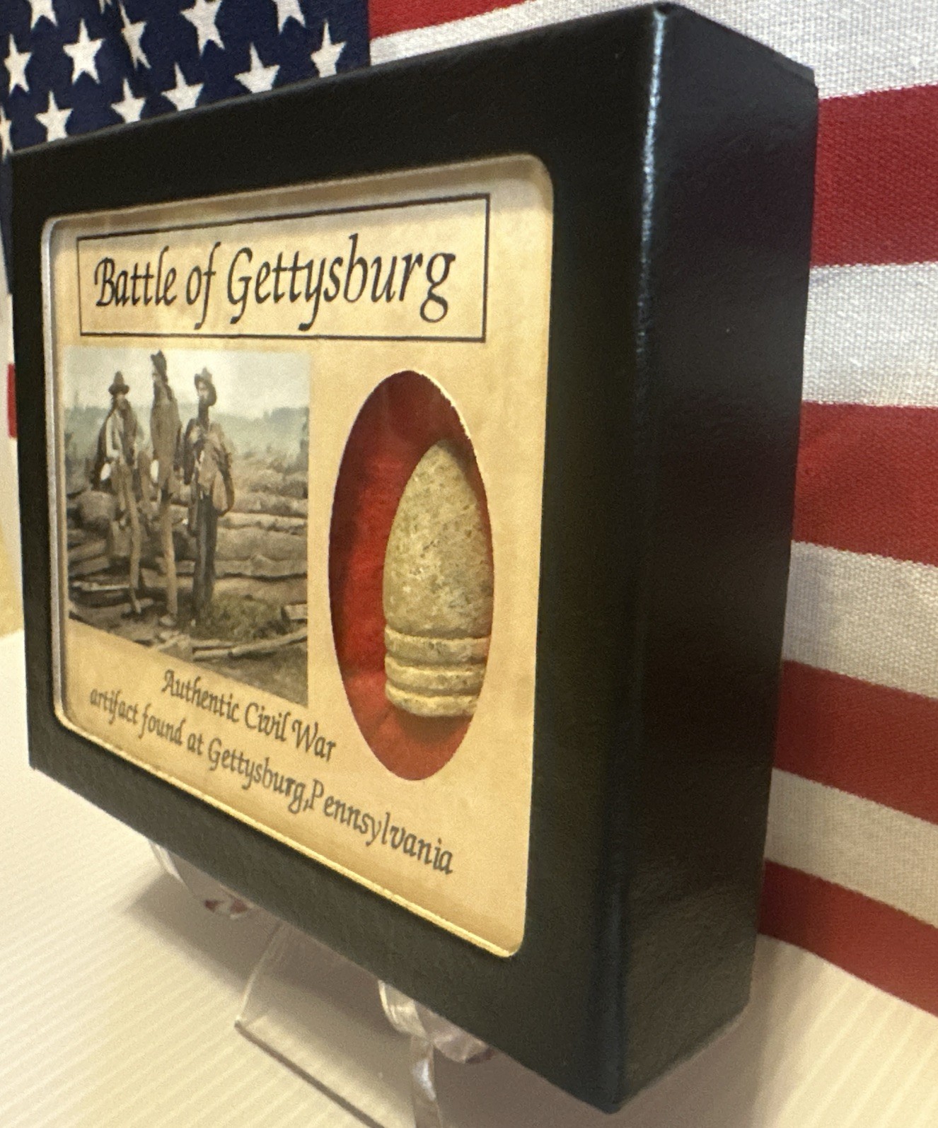 Dropped Civil War Bullet from Gettysburg in Matted COLOR Display Case with COA