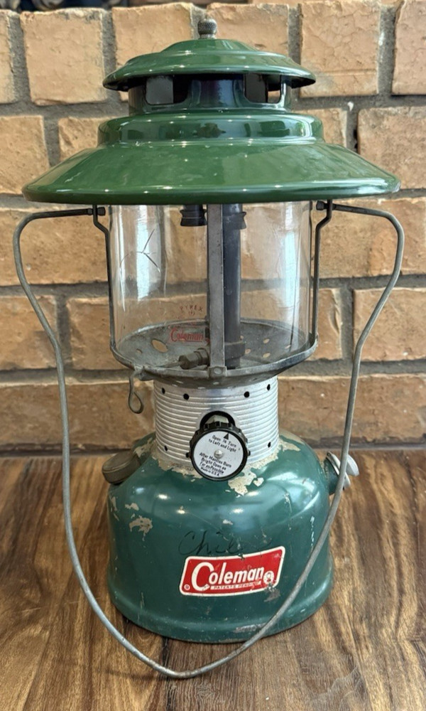 VTG Coleman Lantern Model 228F Big Hat • Double Mantle • Dated 12/66 • w/ Pyrex