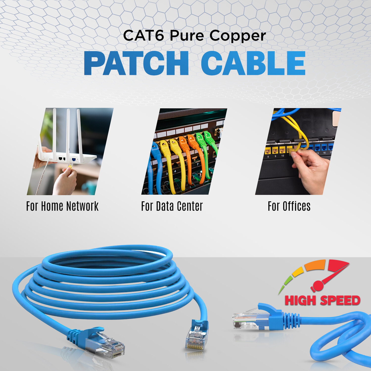 Cat6 Patch Network Cable RJ45 Ethernet 1ft To 10ft 10Pack Pure Copper Black