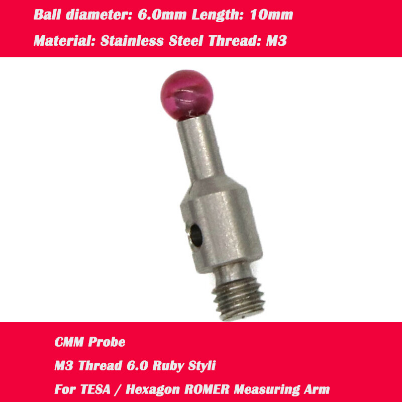 Fit TESA/Hexagon ROMER CMM Touch Probe Ruby Styli Ruby Ball 6mm Stylus M3 Thread