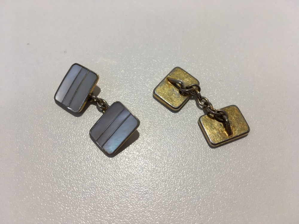 Rectangular Mother of Pearl in Gold setting Cuff Links