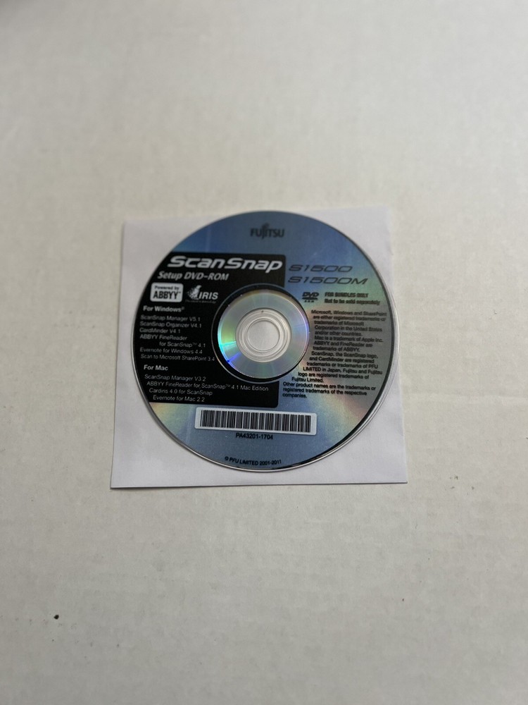 Fujitsu S1500/S1500M Scanner Driver Software CD DVD