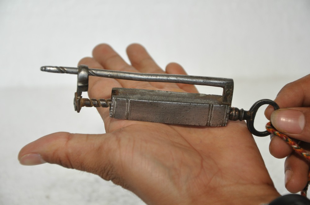 Vintage Iron Handcrafted Rectangular Screw System Padlock