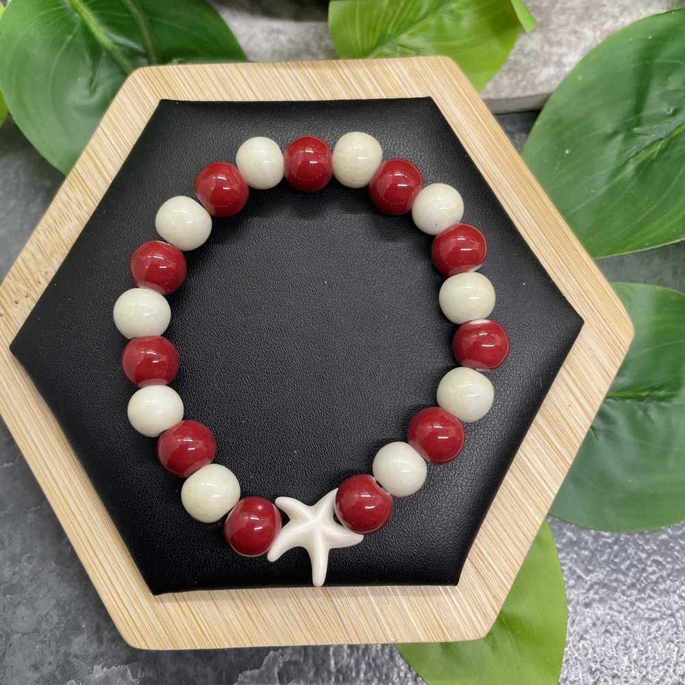 Handmade Ceramic Bead Beaded Stackable 6” Plus Stretch Bracelet New B11