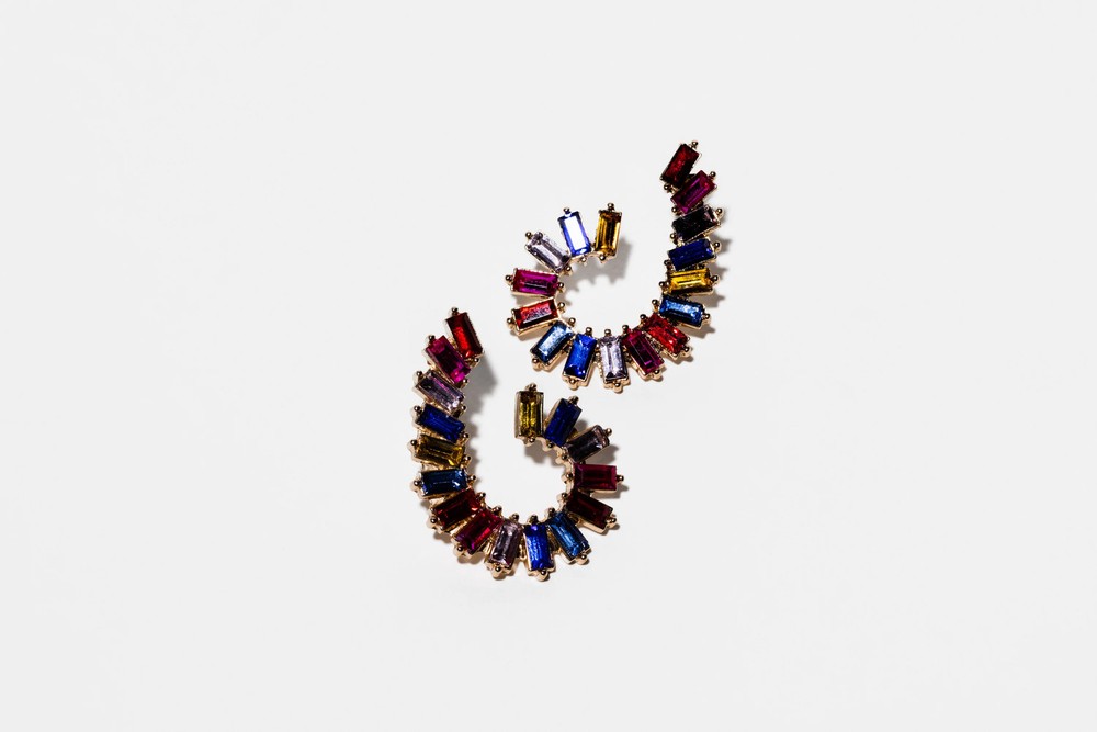 Pink Multi Crystal Hoop Earring