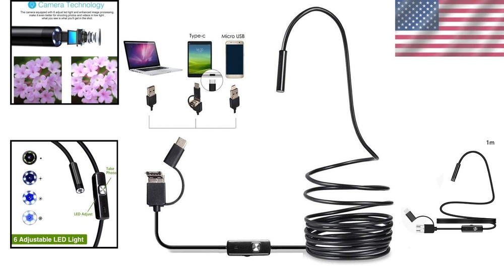 USB Endoscope Inspection Camera - Waterproof with Adjustable LED for Android
