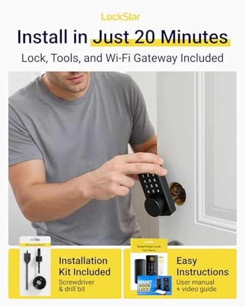 Smart Door Lock • Keyless Entry Deadbolt Door Lock • Multiple Entry Black